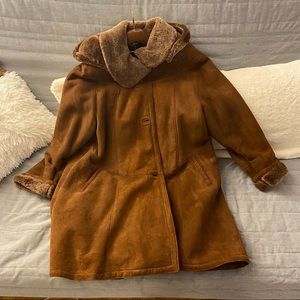 Women’s brown long sheep leather coat